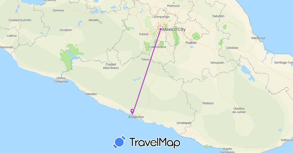 TravelMap itinerary: driving, train in Mexico (North America)